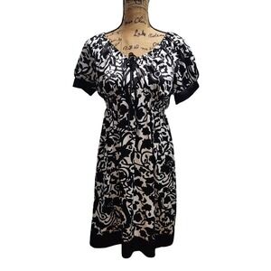 Motherhood Maternity Dress Black White Floral‎ Short Sleeve Large